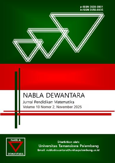 					View Vol. 10 No. 2 (2025): Nabla Dewantara: Jurnal Pendidikan Matematika
				