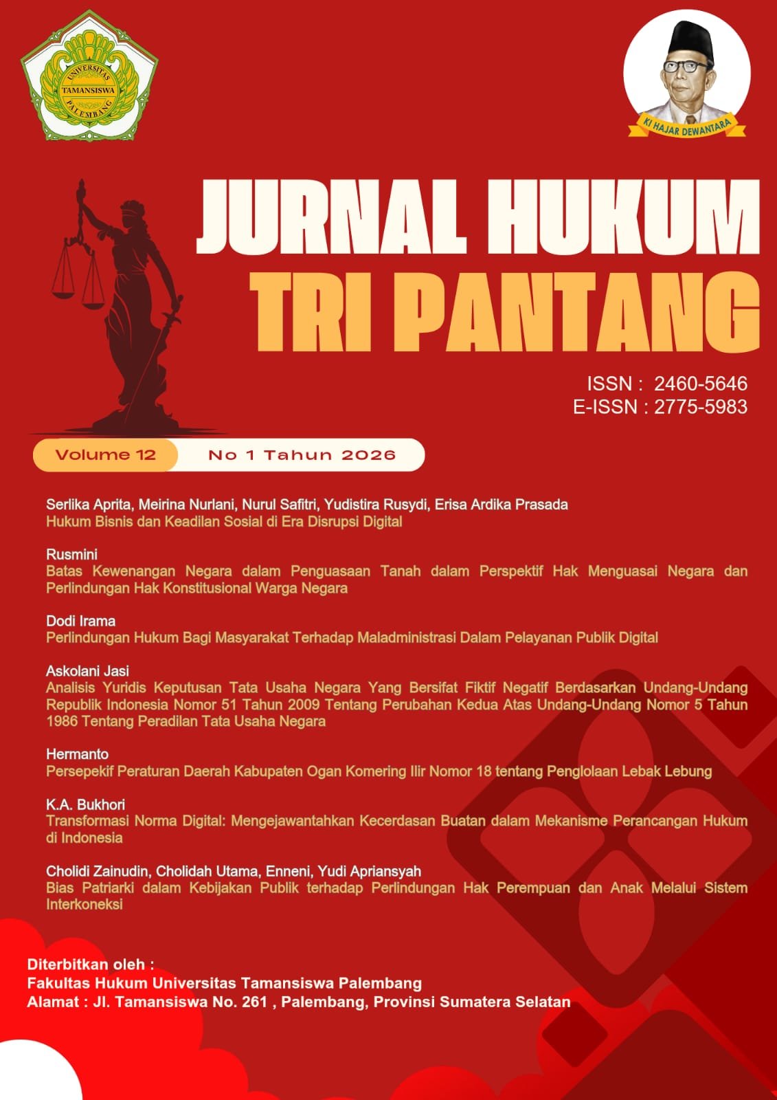 					View Vol. 12 No. 1 (2026): Jurnal Hukum Tri Pantang
				